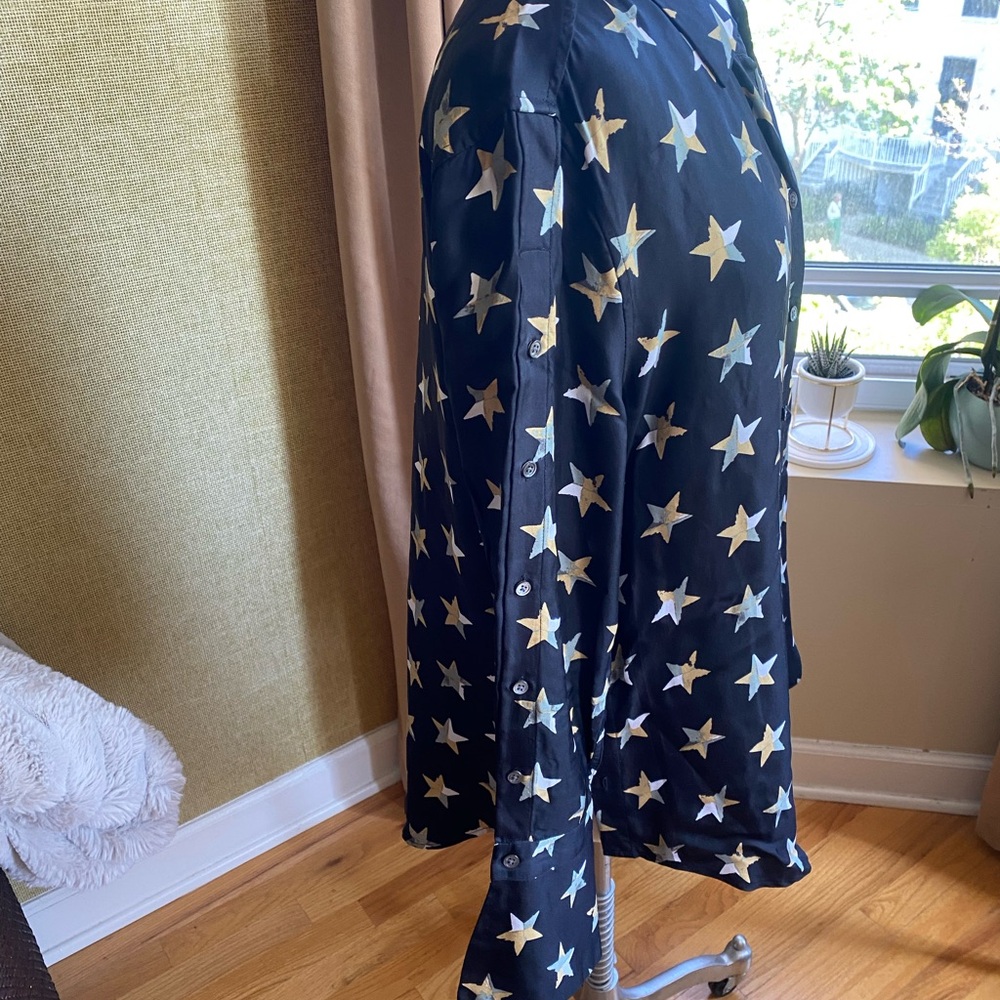 Star Patterned Silk Button Down - image 3